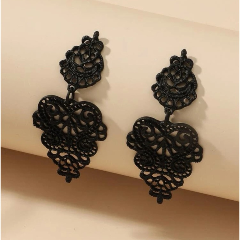 Lacy Gothic Glam GoddessWear Filigree & Scroll Gunmetal Black StatementE… - Picture 3 of 4